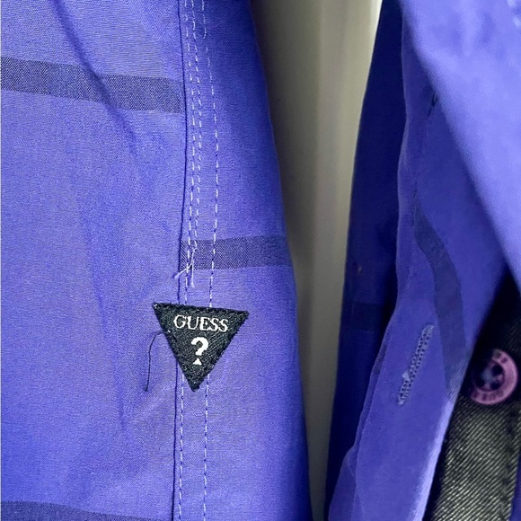 GUESS Men’s Purple w/Black Criss Cross Pattern Button Down Long Sleeve Shirt-L - Picture 7 of 8